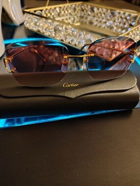 Cartier Rimless Sunglasses in Brown and Gold